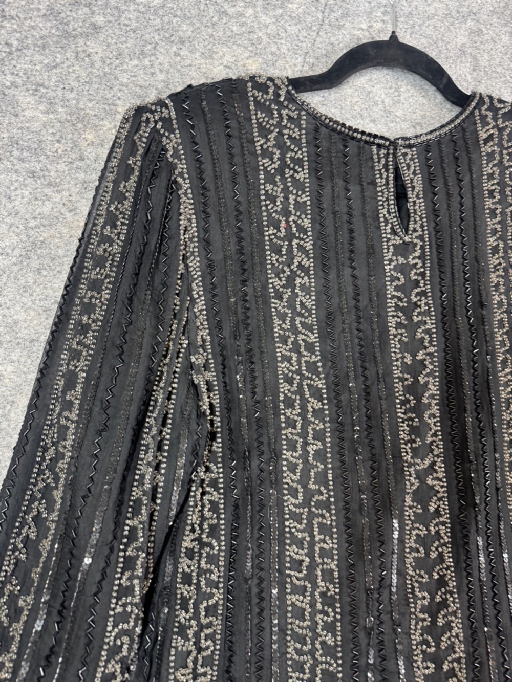 Vintage Royal Feelings Silk Beaded Sequin Top Black Formal Blouse Size L Party - Picture 13 of 16